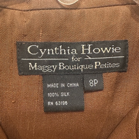 Cynthia Howie Silk Shirt Dress 8P Brown Button Front Vintage Career Midi - Picture 7 of 11
